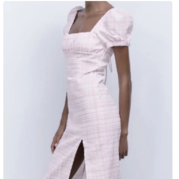 Zara Pink Textured Midi Barbie Style dress Small - Picture 3 of 12